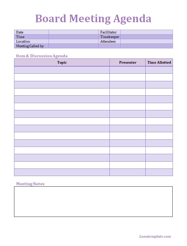 Board Meeting Agenda Template