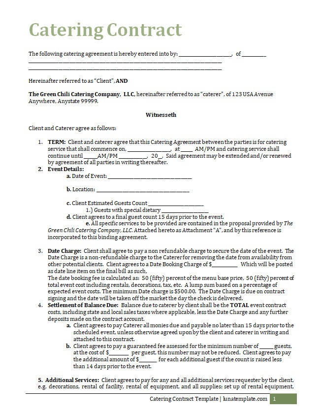 Catering Agreement Template