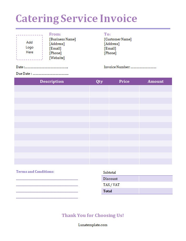 Catering Service Invoice Template