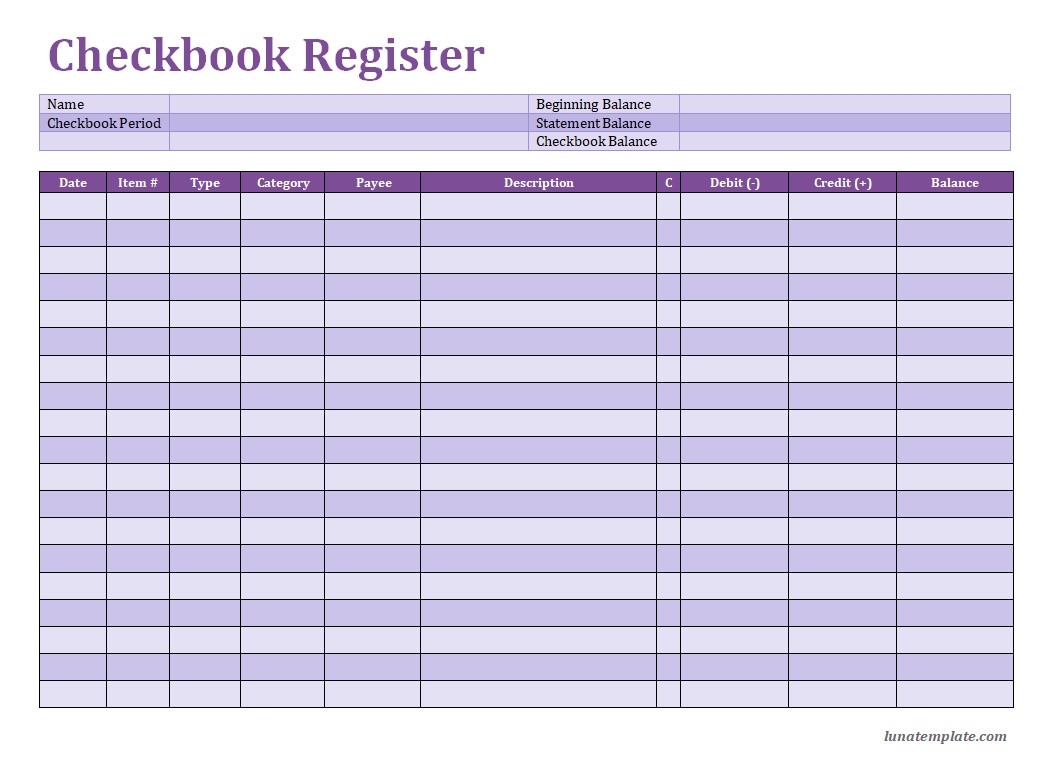 Free Printable Checkbook Register Template