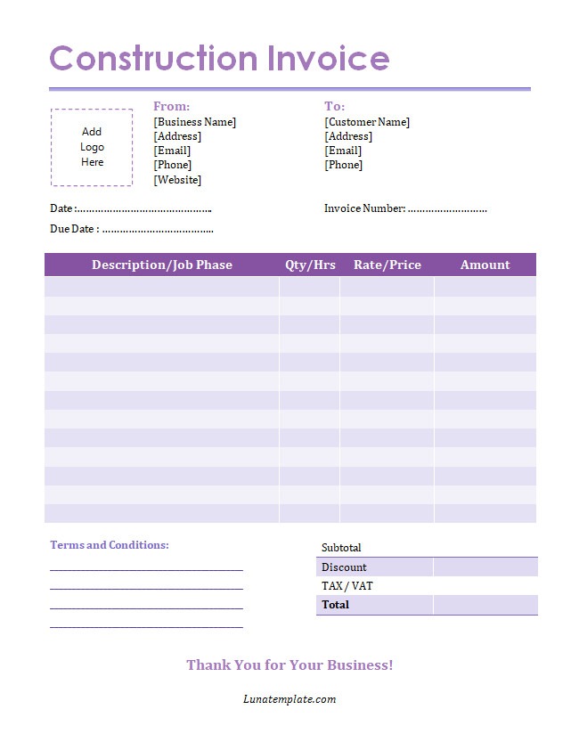 Construction Invoice Template