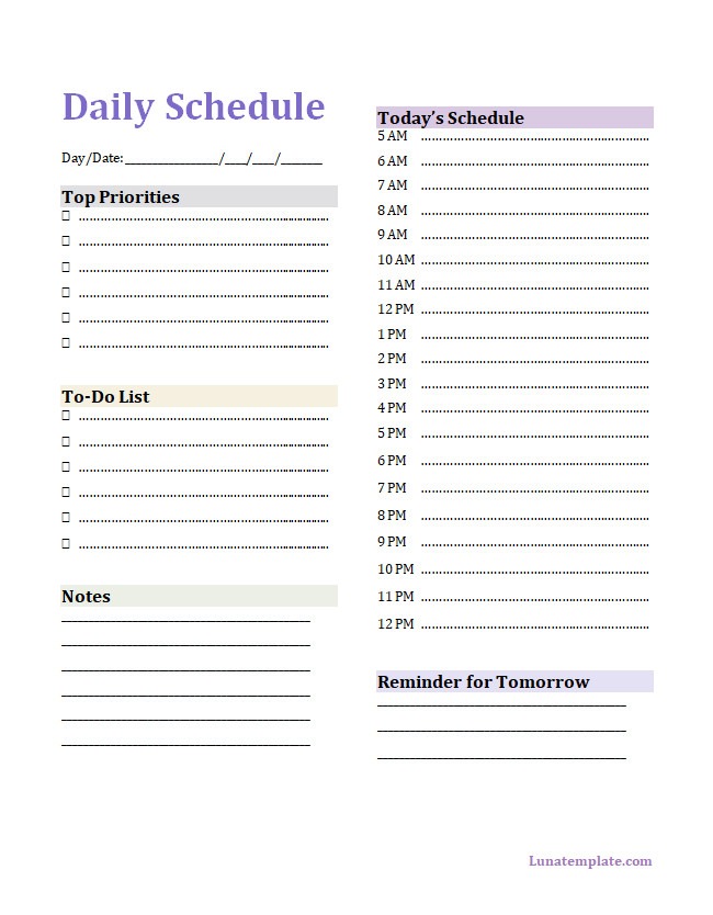 Daily Schedule Template