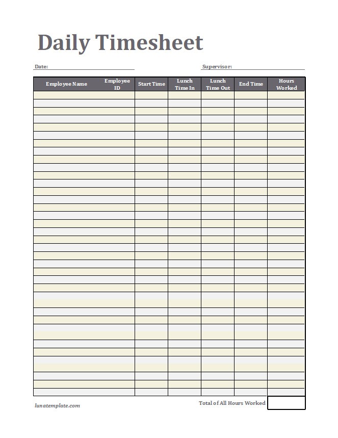 Daily Timesheet Template