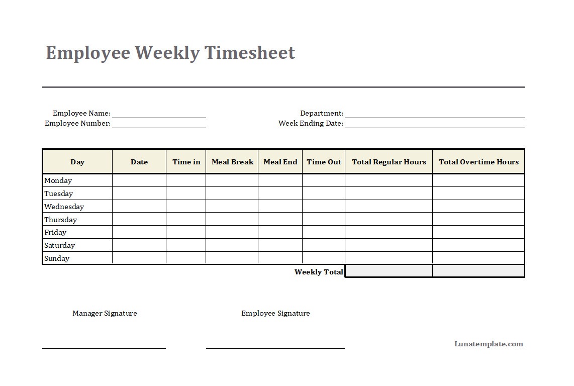 Employee Weekly Timesheet Template