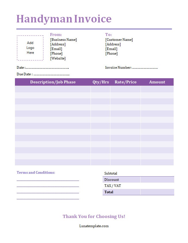 Handyman Invoice Template
