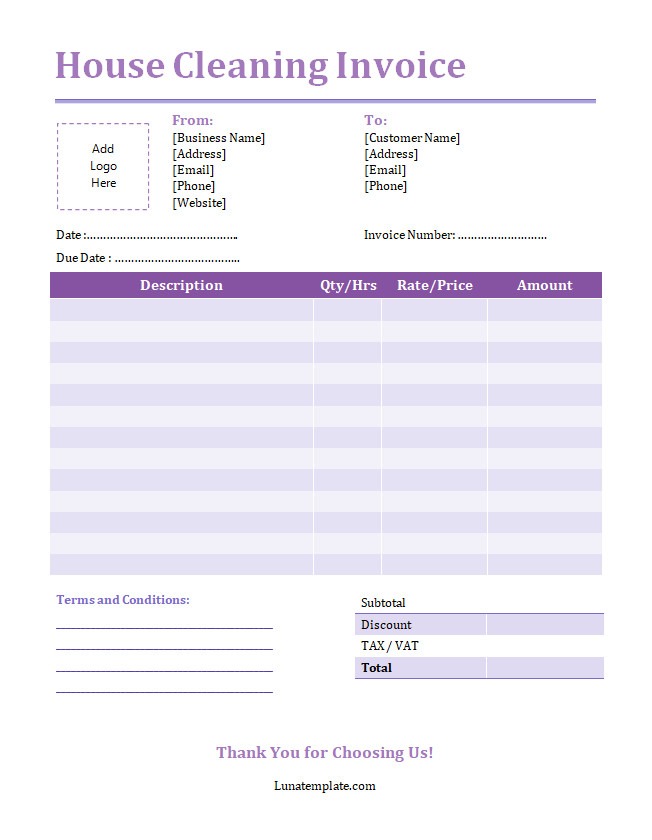 House Cleaning Invoice Template