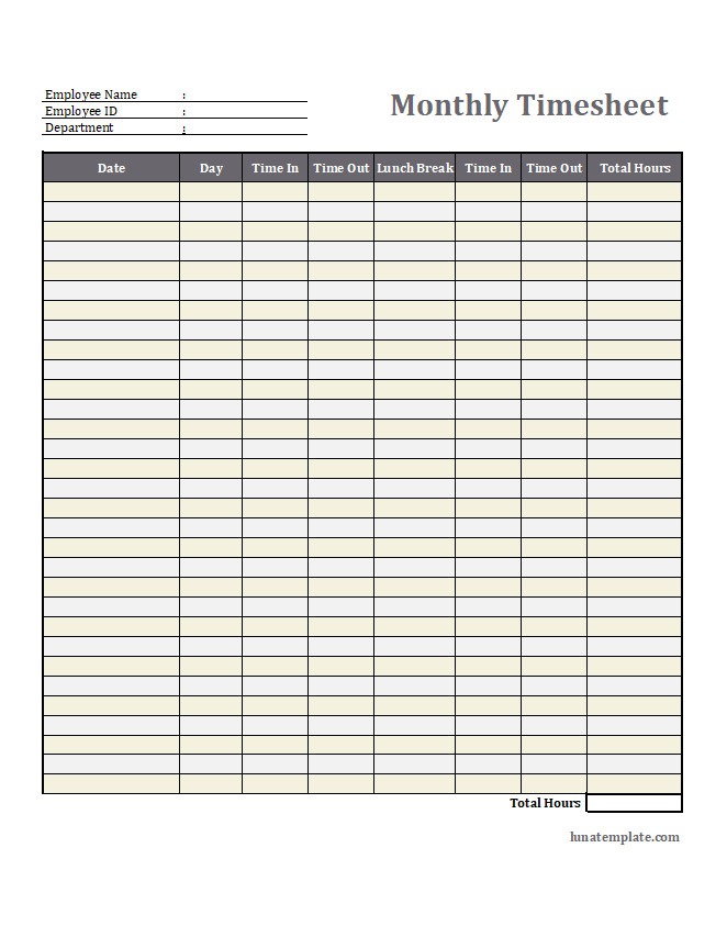 Monthly Timesheet Template