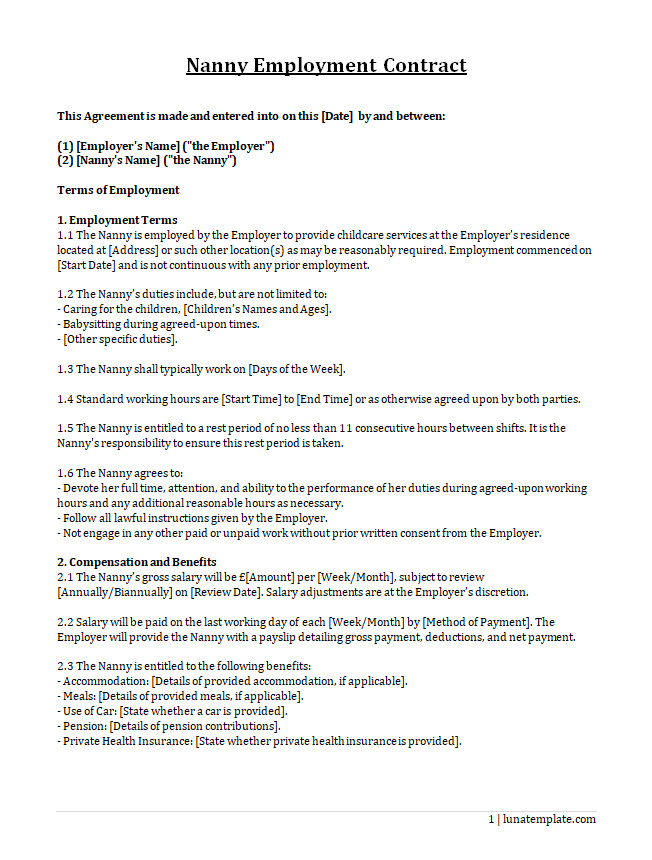 Nanny Contract Template