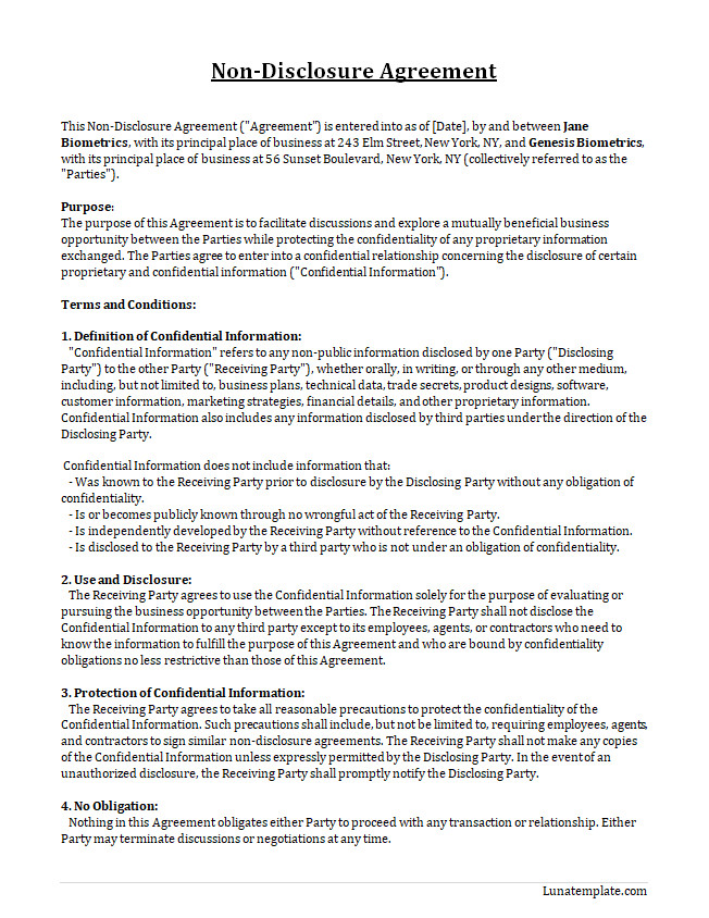 Non Disclosure Agreement Template