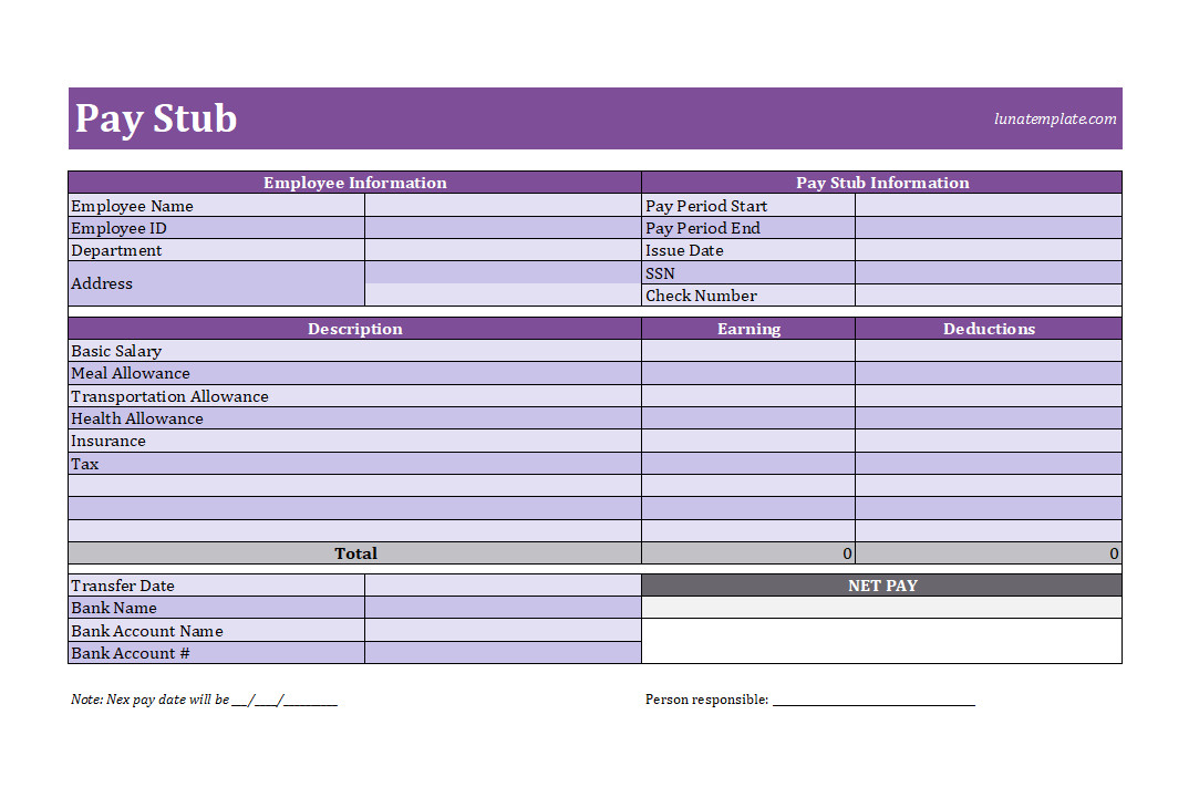 Free Printable Pay Stub Template