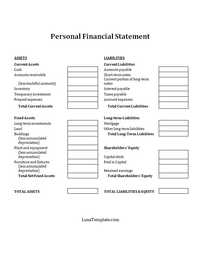 Personal Financial Statement Template