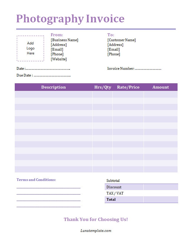 Photography Invoice Template