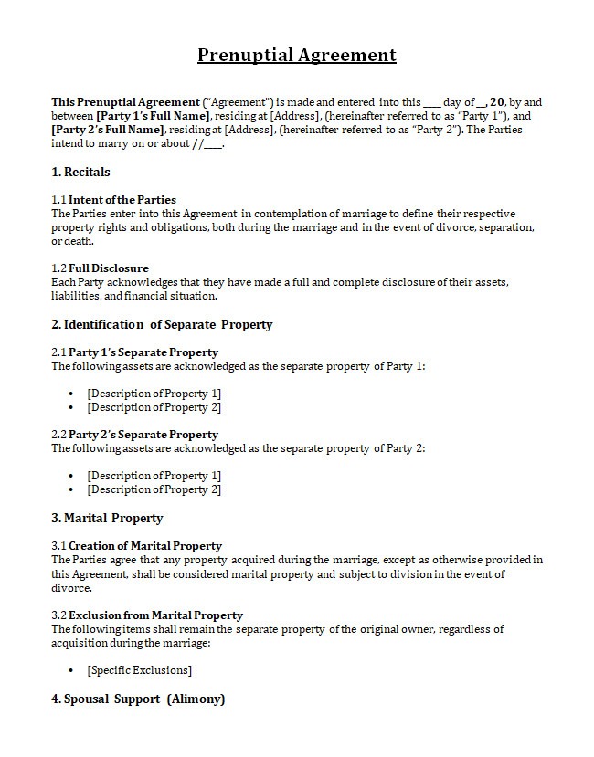 Prenuptial Agreement Template