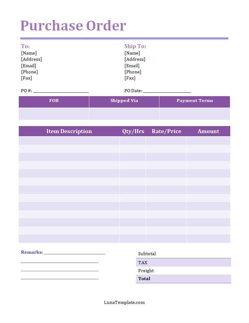 Free Printable Purchase Order Template