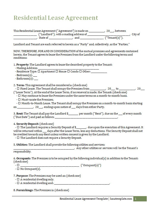 Residential Lease Agreement Template