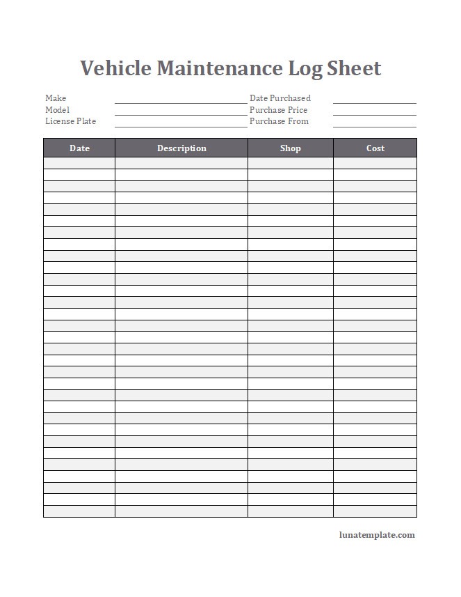 Vehicle Maintenance Log Template