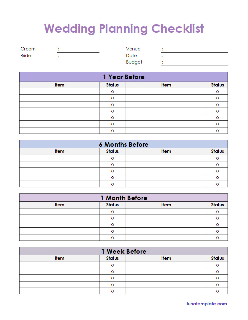 Customizable wedding planning checklist template