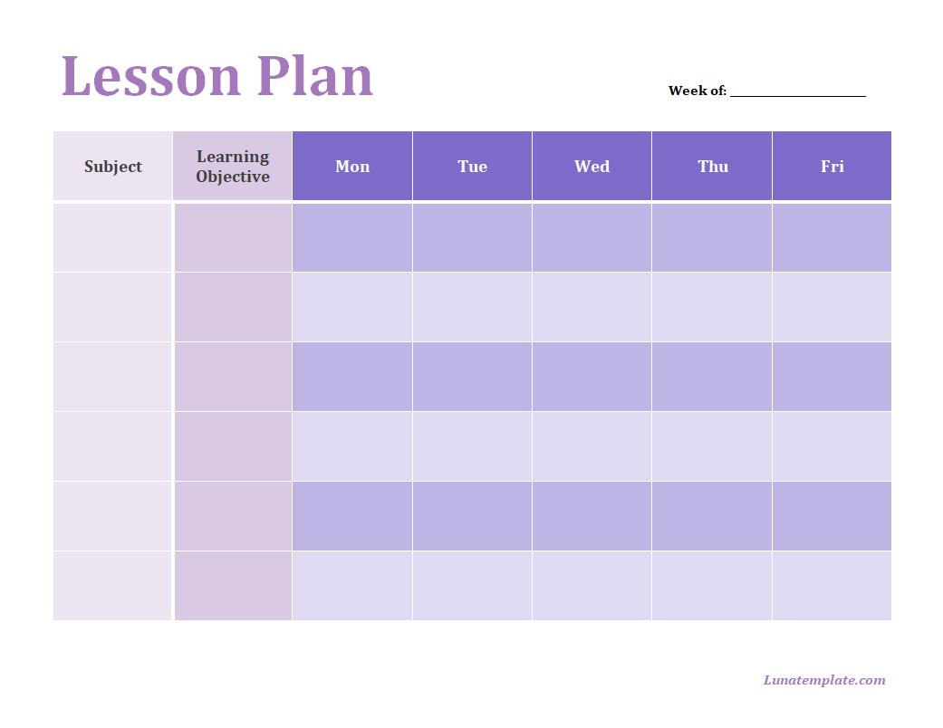 Weekly Lesson Plan Template