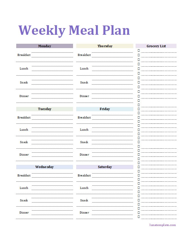 Weekly Meal Planner Template