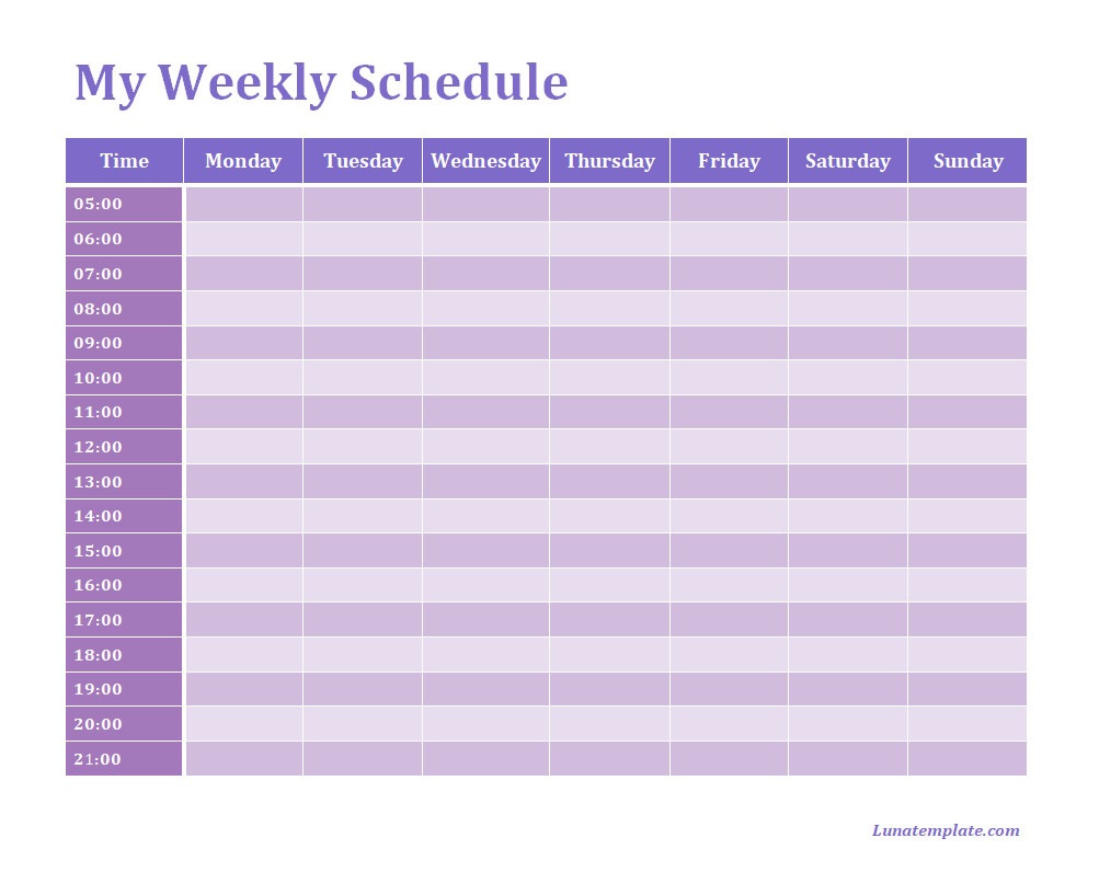 Weekly Schedule Template with Hours